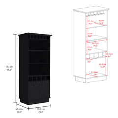 Bar Cabinet with Lighting and Wine Rack in Black Manufactured Wood