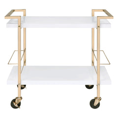 Bar Cart, Two-Tier, White Top with Gold Steel Frame