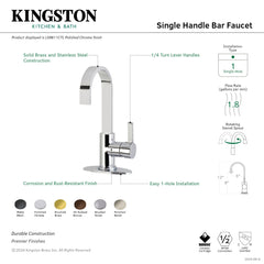 Bar Faucet, Continental, One Handle with High Arc Spout in Polished Nickel