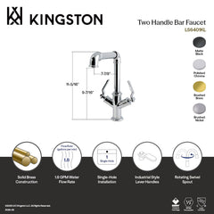 Bar Faucet, Whitaker, Two-Handle Deck Mount in Polished Chrome