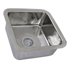 Bar Sink, Brightwork, Dual-Mount, Square, 16.5 In, Hammered Stainless Steel