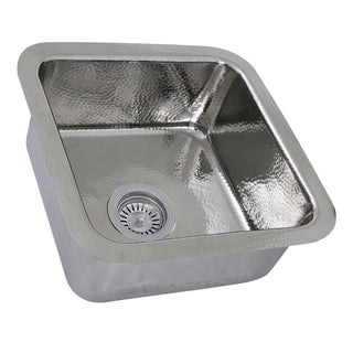 Dual-Mount Bar Sink, Brightwork, Square Hammered in Polished Stainless Steel