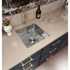 Bar Sink, Brightwork, Dual-Mount, Square, 16.5 In, Hammered Stainless Steel