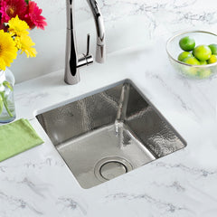 Bar Sink, Brightwork, Dual-Mount, Square, 16.5 In, Hammered Stainless Steel