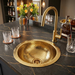 Bar Sink, Brightwork Home, Dual Mount, Single Bowl, 13 In., Hand Hammered Brass