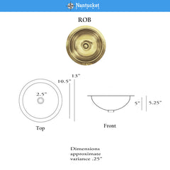 Bar Sink, Brightwork Home, Dual Mount, Single Bowl, 13 In., Hand Hammered Brass