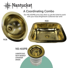 Bar Sink, Brightwork Home, Dual Mount, Single Bowl, 13 In., Hand Hammered Brass
