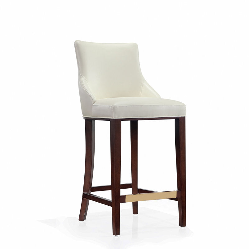 Bar Stool, 29.13 in Seat Height, Ivory Faux Leather with Beech Wood Frame