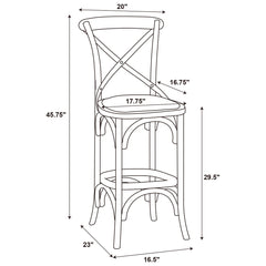Bar Stool, 29.5 in Seat Height, Elm and Wicker in Gray Wash