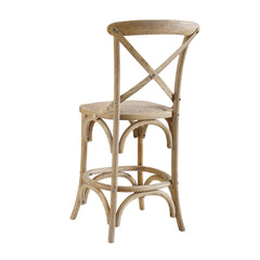 Bar Stool, 29.5 in Seat Height, Elm and Wicker in Gray Wash