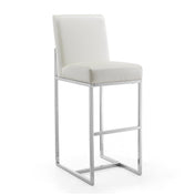 Bar Stool, 29.5 in Seat Height, Pearl White Faux Leather with Chrome Frame