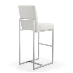 Bar Stool, 29.5 in Seat Height, Pearl White Faux Leather with Chrome Frame