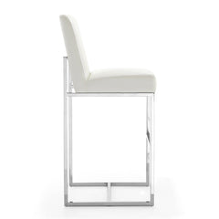 Bar Stool, 29.5 in Seat Height, Pearl White Faux Leather with Chrome Frame
