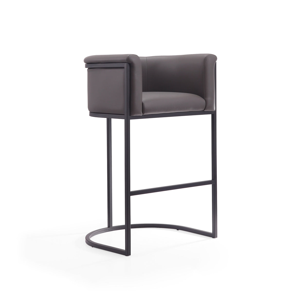 Bar Stool, 29.5 in Seat Height, Pebble Faux Leather with Black Metal Frame