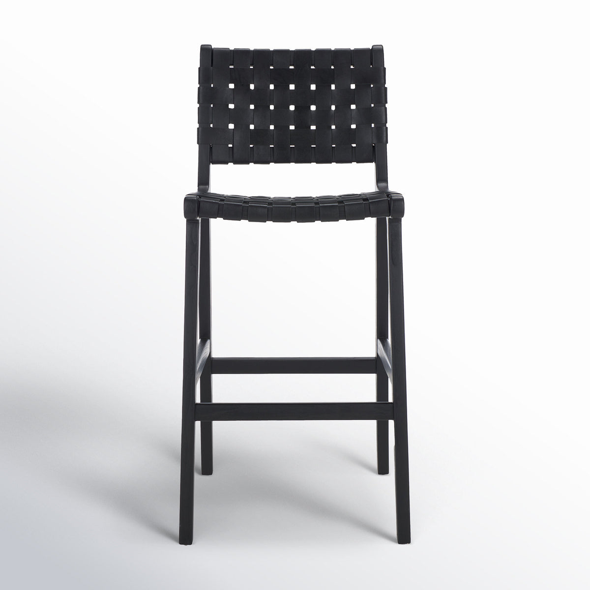 Bar Stool, 29.7 in Seat Height, Black Leather with Black Wood Frame