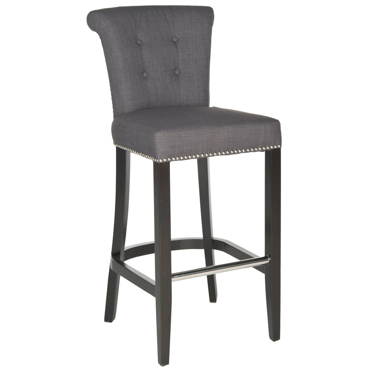 Bar Stool, 29.7 in Seat Height, Charcoal Fabric with Espresso Birch Legs