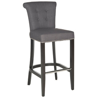 Bar Stool, 29.7 in Seat Height, Charcoal Fabric with Espresso Birch Legs