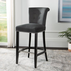 Bar Stool, 29.7 in Seat Height, Charcoal Fabric with Espresso Birch Legs