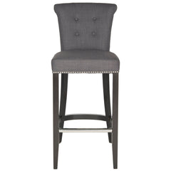 Bar Stool, 29.7 in Seat Height, Charcoal Fabric with Espresso Birch Legs