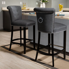 Bar Stool, 29.7 in Seat Height, Charcoal Fabric with Espresso Birch Legs