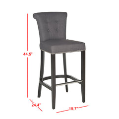 Bar Stool, 29.7 in Seat Height, Charcoal Fabric with Espresso Birch Legs