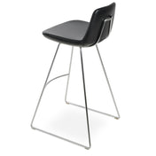 Bar Stool, 29 in Seat Height, Black Genuine Leather with Chrome Base