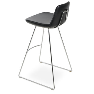 Bar Stool, 29 in Seat Height, Black Genuine Leather with Chrome Base