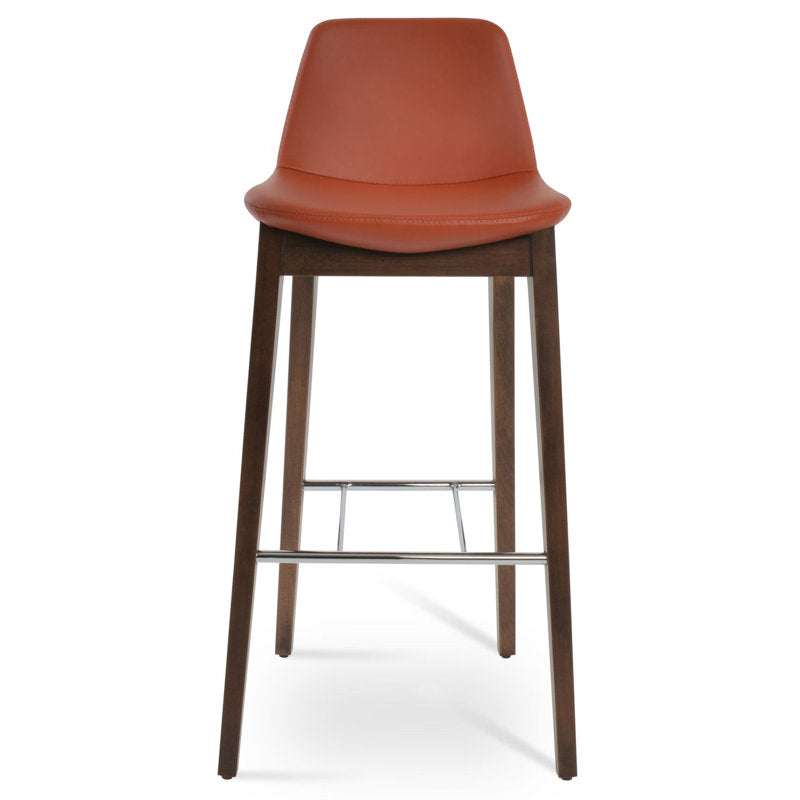 Bar Stool, 29 in Seat Height, Cinnamon Faux Leather with Walnut Base
