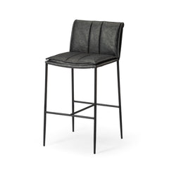 Bar Stool, 29 Inch Seat Height, Charcoal Black Faux Leather with Black Metal Frame