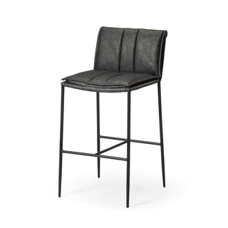 Bar Stool, 29 Inch Seat Height, Charcoal Black Faux Leather with Black Metal Frame