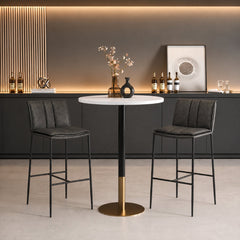 Bar Stool, 29 Inch Seat Height, Charcoal Black Faux Leather with Black Metal Frame