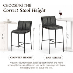Bar Stool, 29 Inch Seat Height, Charcoal Black Faux Leather with Black Metal Frame