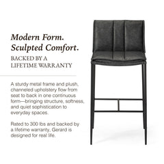 Bar Stool, 29 Inch Seat Height, Charcoal Black Faux Leather with Black Metal Frame