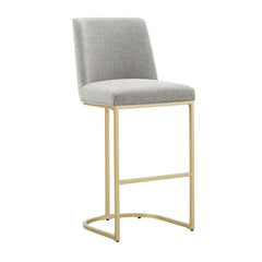 Bar Stool, 29-Inch Seat Height, Light Gray Fabric with Gold Iron Base