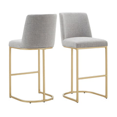 Bar Stool, 29-Inch Seat Height, Light Gray Fabric with Gold Iron Base