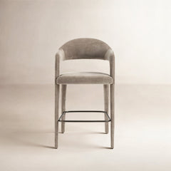 Bar Stool, 30.3 in Seat Height, Camel Upholstery with Iron Frame