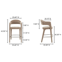 Bar Stool, 30.3 in Seat Height, Camel Upholstery with Iron Frame