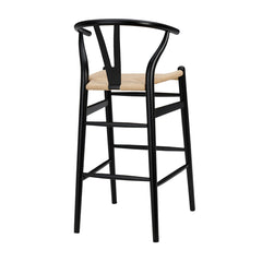 Bar Stool, 30.3 in Seat Height, Natural Rattan Seat with Black Solid Wood Frame
