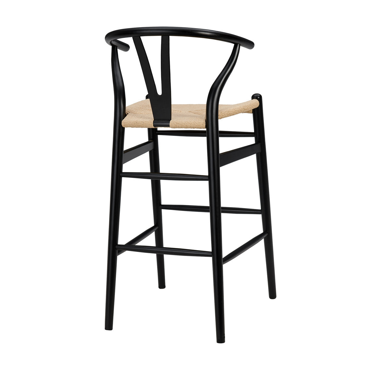 Bar Stool, 30.3 in Seat Height, Natural Rattan Seat with Black Solid Wood Frame