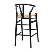 Bar Stool, 30.3 in Seat Height, Natural Rattan Seat with Black Solid Wood Frame