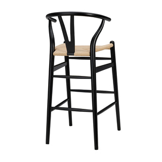 Bar Stool, 30.3 in Seat Height, Natural Rattan Seat with Black Solid Wood Frame