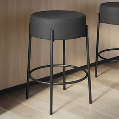 Bar Stool, 30.75 Inch Seat Height, Black Boucle Seat with Black Steel Frame