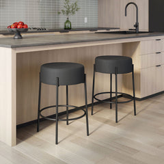 Bar Stool, 30.75 Inch Seat Height, Black Boucle Seat with Black Steel Frame