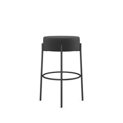 Bar Stool, 30.75 Inch Seat Height, Black Boucle Seat with Black Steel Frame