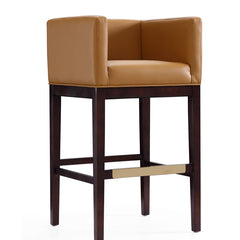 Bar Stool, 30 in Seat Height, Camel Faux Leather with Beech Wood Frame