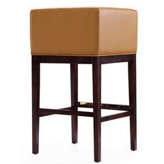 Bar Stool, 30 in Seat Height, Camel Faux Leather with Beech Wood Frame