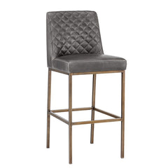 Bar Stool, 30 in Seat Height, Gray Faux Leather with Black Metal Frame