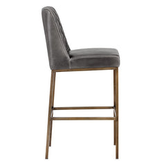 Bar Stool, 30 in Seat Height, Gray Faux Leather with Black Metal Frame