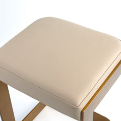 Bar Stool, 30 in Seat Height, Ivory Leather with Brass Iron Frame