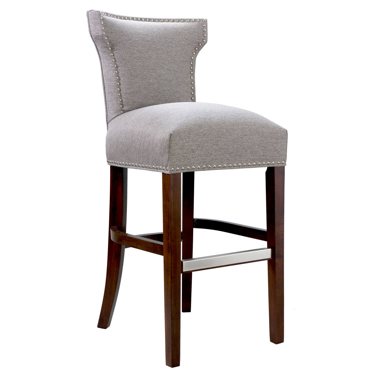 Bar Stool, 30 in Seat Height, Mink Upholstered Seat with Espresso Wood Base